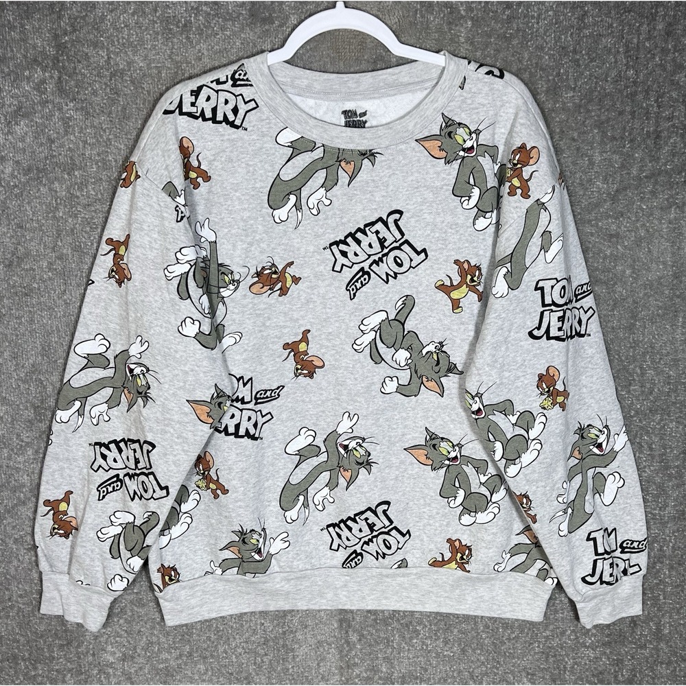 Tom & Jerry Sweatshirt Juniors Sz XXL 19 Gray Crew Neck Long Sleeve Pullover Top